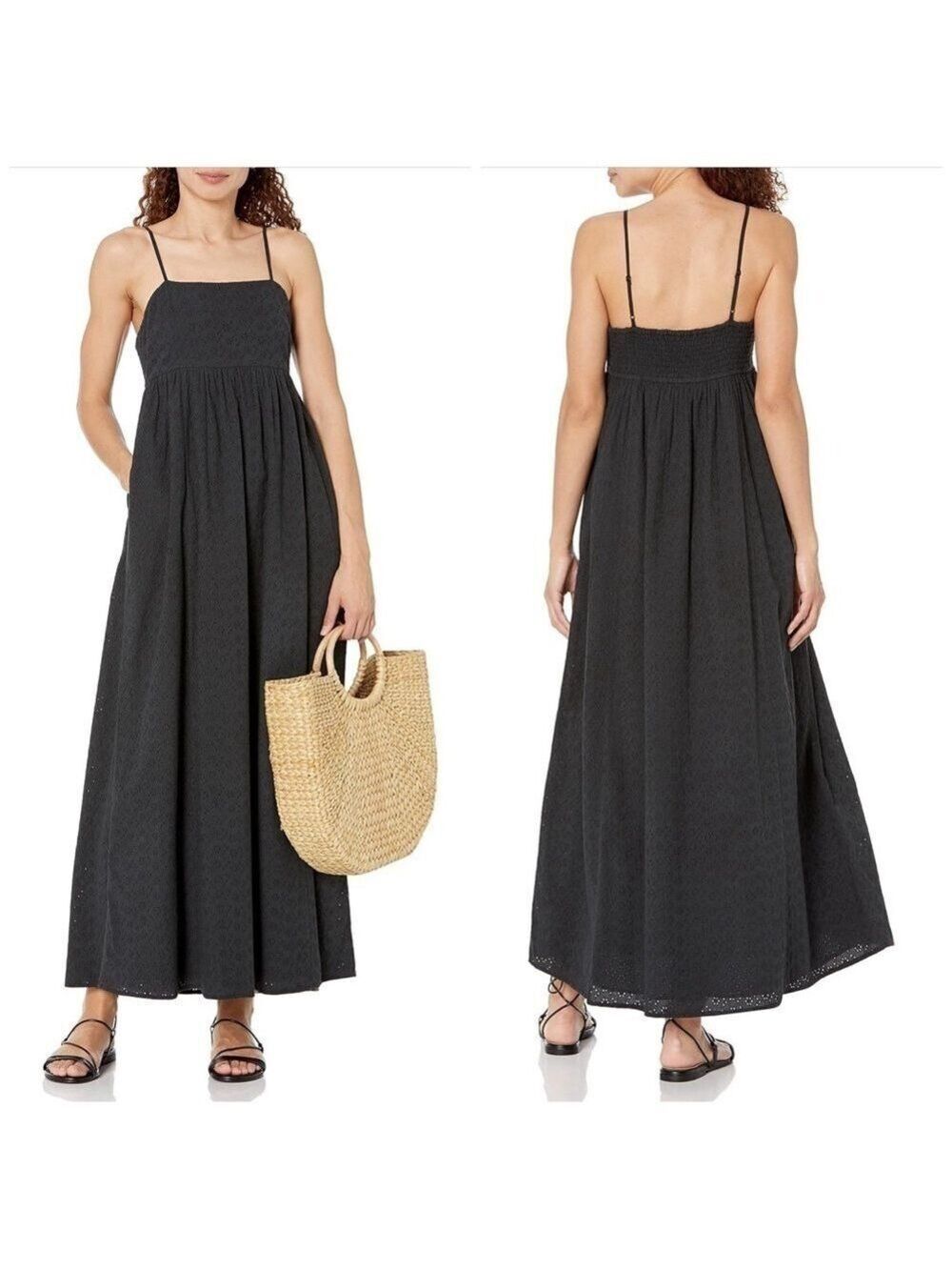 The Drop Shyla Cotton Eyelet Maxi Fit & Flare Black Dress